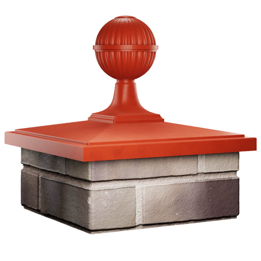 Колпак Zking БонаМоно Красный с шаром на столб 1.5х1.5 кирпича (385х385, 400х400мм) в сборе в Мытищах фото