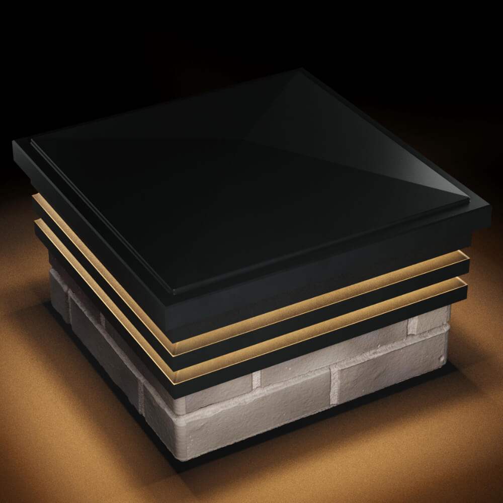 Колпак Zking Бона ХайТек Черный на столб 1.5х1.5 кирпича (385х385мм) с подсветкой в Мытищах фото