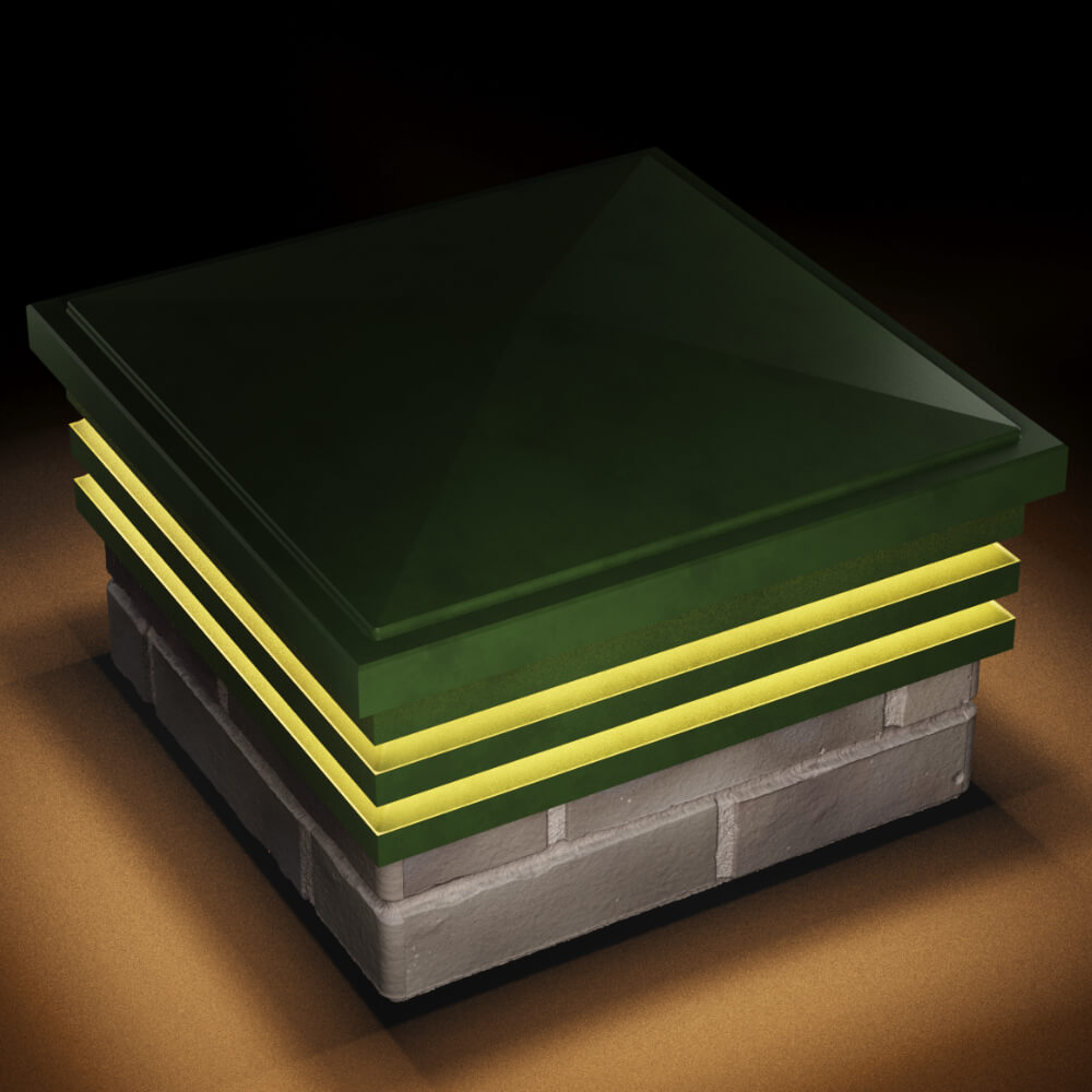 Колпак Zking Бона ХайТек Зеленый на столб 1.5х1.5 кирпича (385х385мм) с подсветкой в Мытищах фото