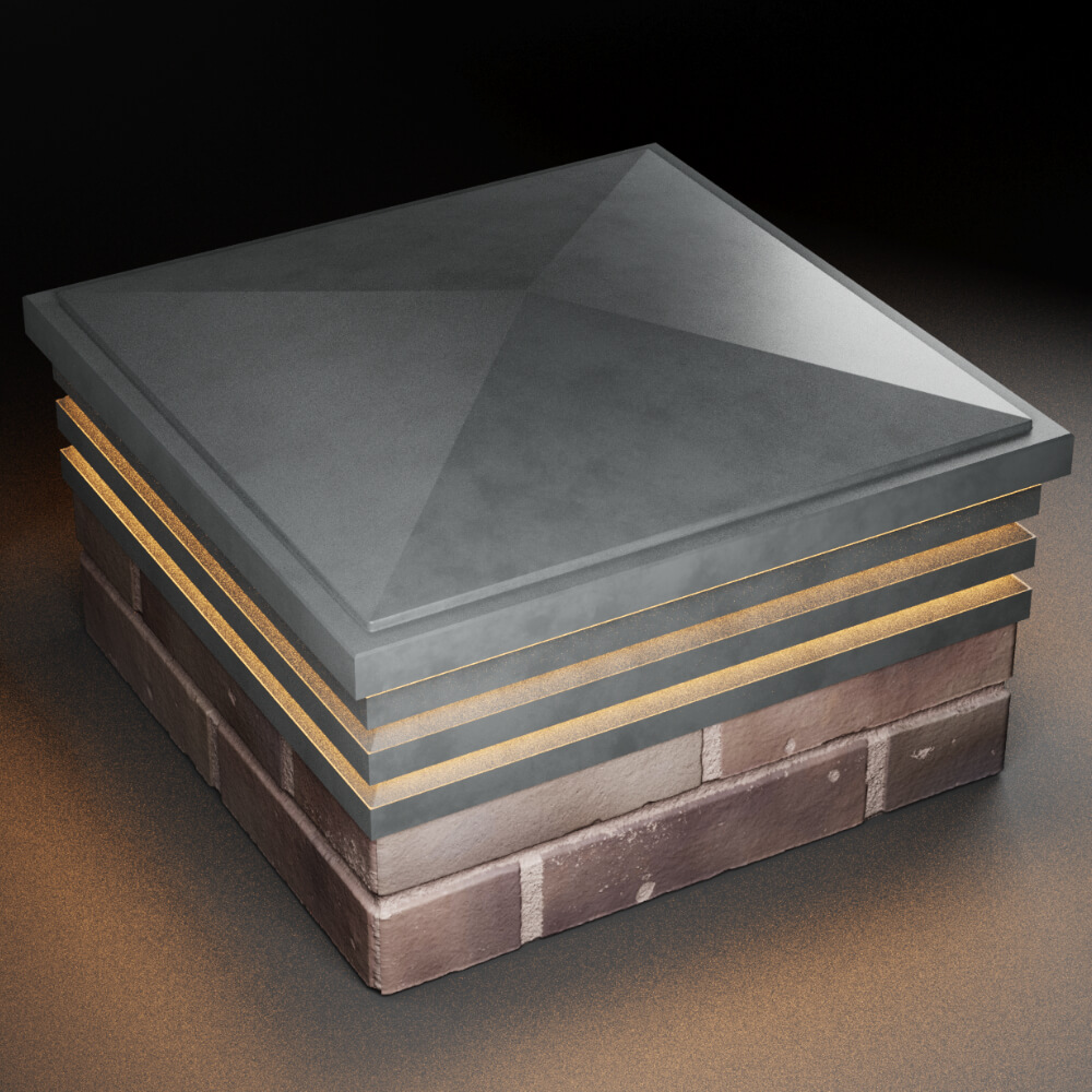 Колпак Zking Бона ХайТек Серый на столб 2х2 кирпича (513х513мм) с подсветкой в Мытищах фото