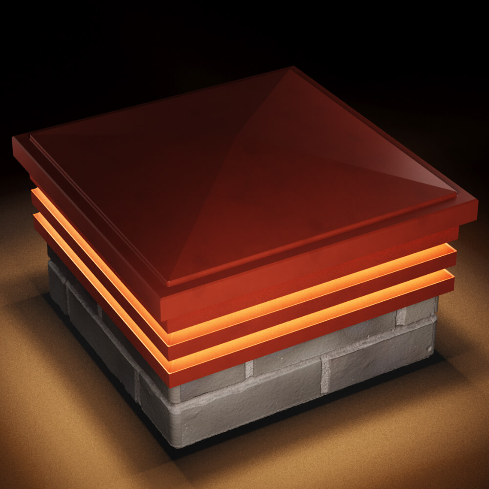 Колпак Zking Бона ХайТек Красный на столб 1.5х1.5 кирпича (385х385мм) с подсветкой в Мытищах фото