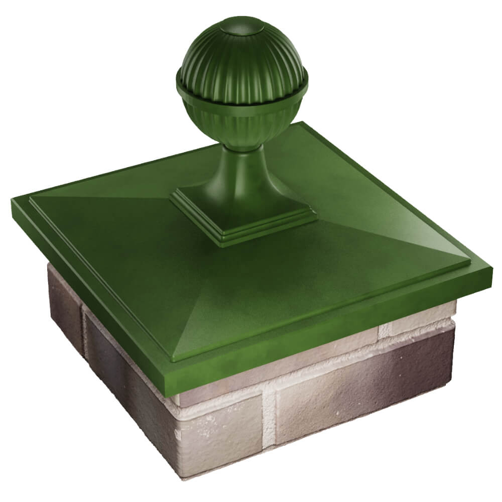 Колпак Zking БонаМоно Зеленый с шаром на столб 1.5х1.5 кирпича (385х385, 400х400мм) в сборе в Мытищах фото
