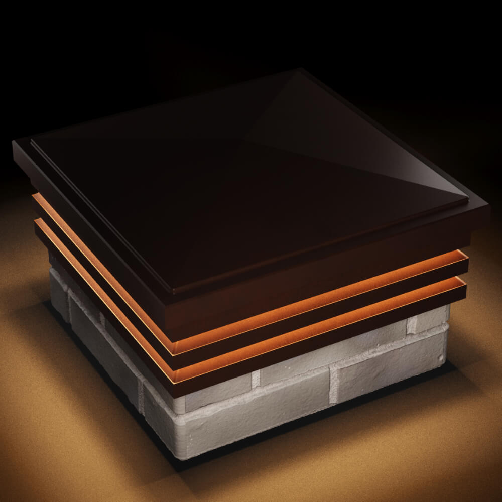 Колпак Zking Бона ХайТек Коричневый на столб 1.5х1.5 кирпича (385х385мм) с подсветкой в Мытищах фото