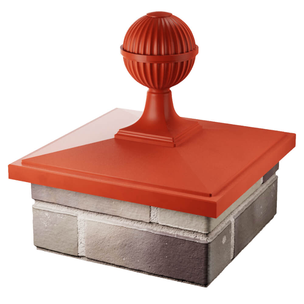Колпак Zking БонаМоно Красный с шаром на столб 1.5х1.5 кирпича (385х385, 400х400мм) в сборе в Мытищах фото