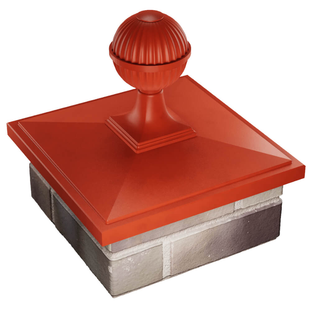 Колпак Zking БонаМоно Красный с шаром на столб 1.5х1.5 кирпича (385х385, 400х400мм) в сборе в Мытищах фото
