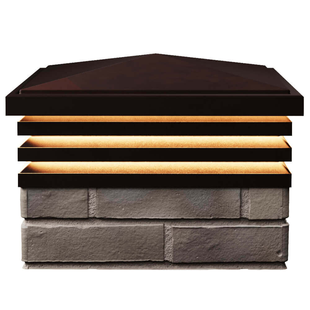 Колпак Zking Бона ХайТек Коричневый на столб 1.5х1.5 кирпича (385х385мм) с подсветкой в Мытищах фото